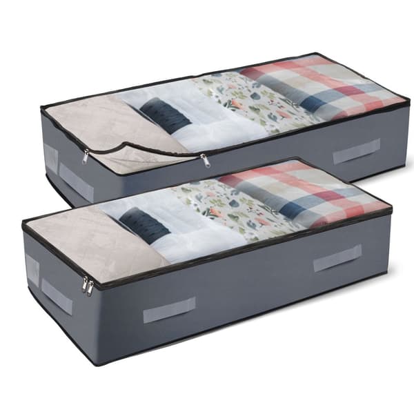 【King Do Way】 2 stk sammenklappelig opbevaringsboks under sengen Tøjholder Organizer Taske Zip Container，42x20x8 tommer
