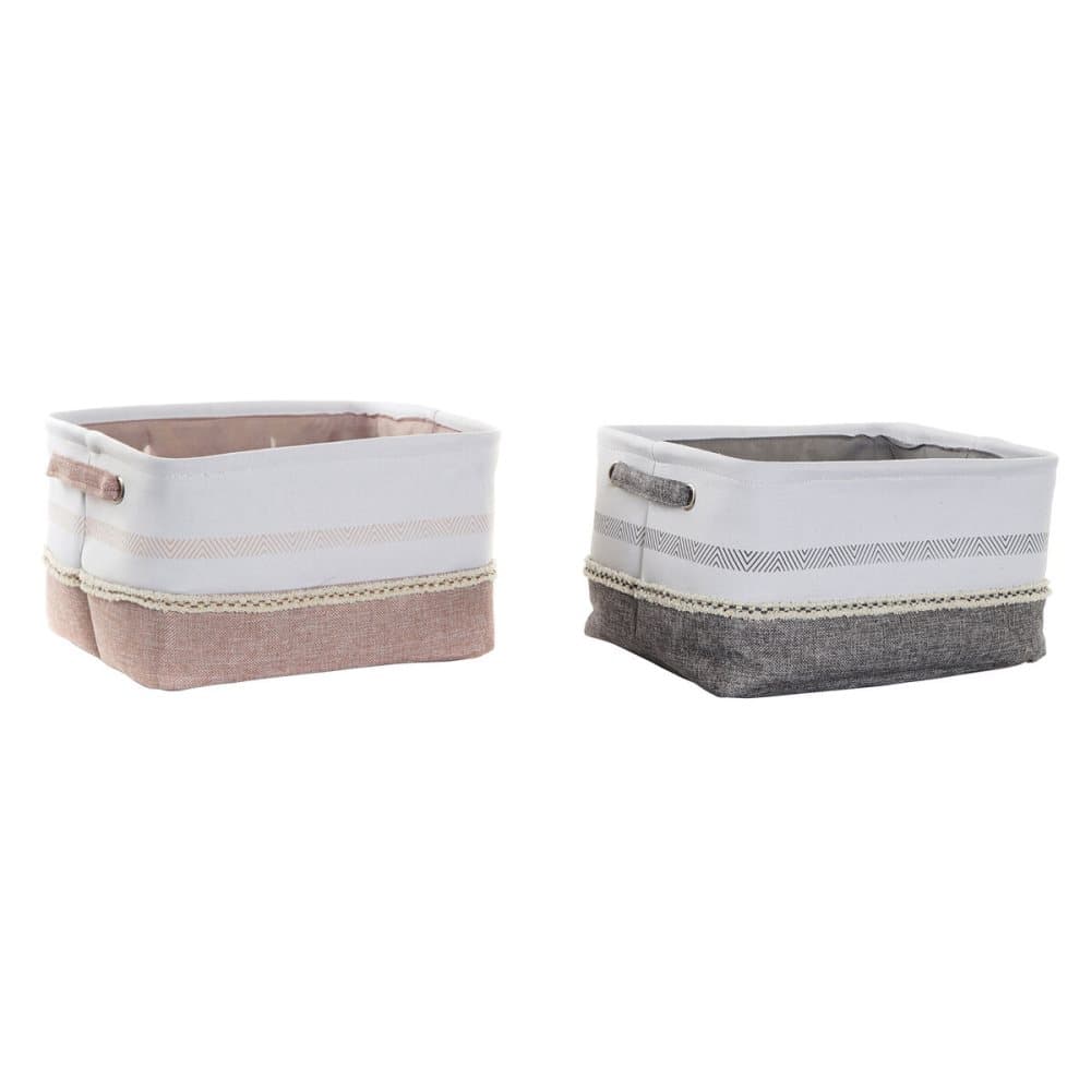 Multifunktionell korg DKD Home Decor Grå Polyester Ljusrosa Boho (34 x 27 x 20 cm) (2 antal)