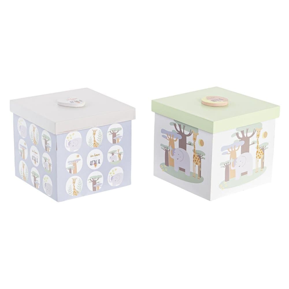 Låda med lock DKD Home Decor djur MDF Vit Grön (11,5 x 11,5 x 11 cm) (2 antal)