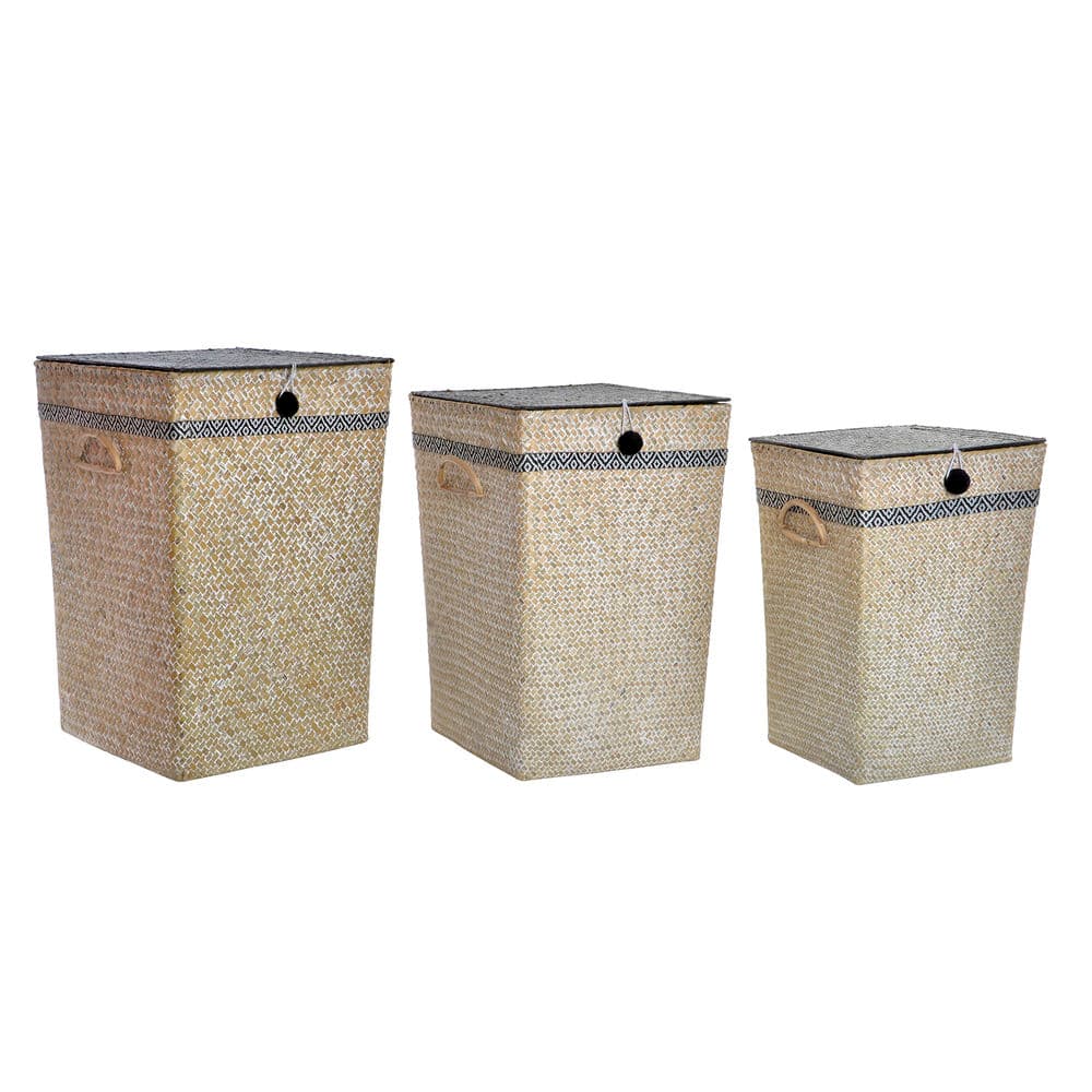 Tvättkorg DKD Home Decor Polyester Fibrer Boho (37 x 37 x 50 cm) (3 pcs) (31 x 31 x 45 cm) (27 x 27 x 40 cm)