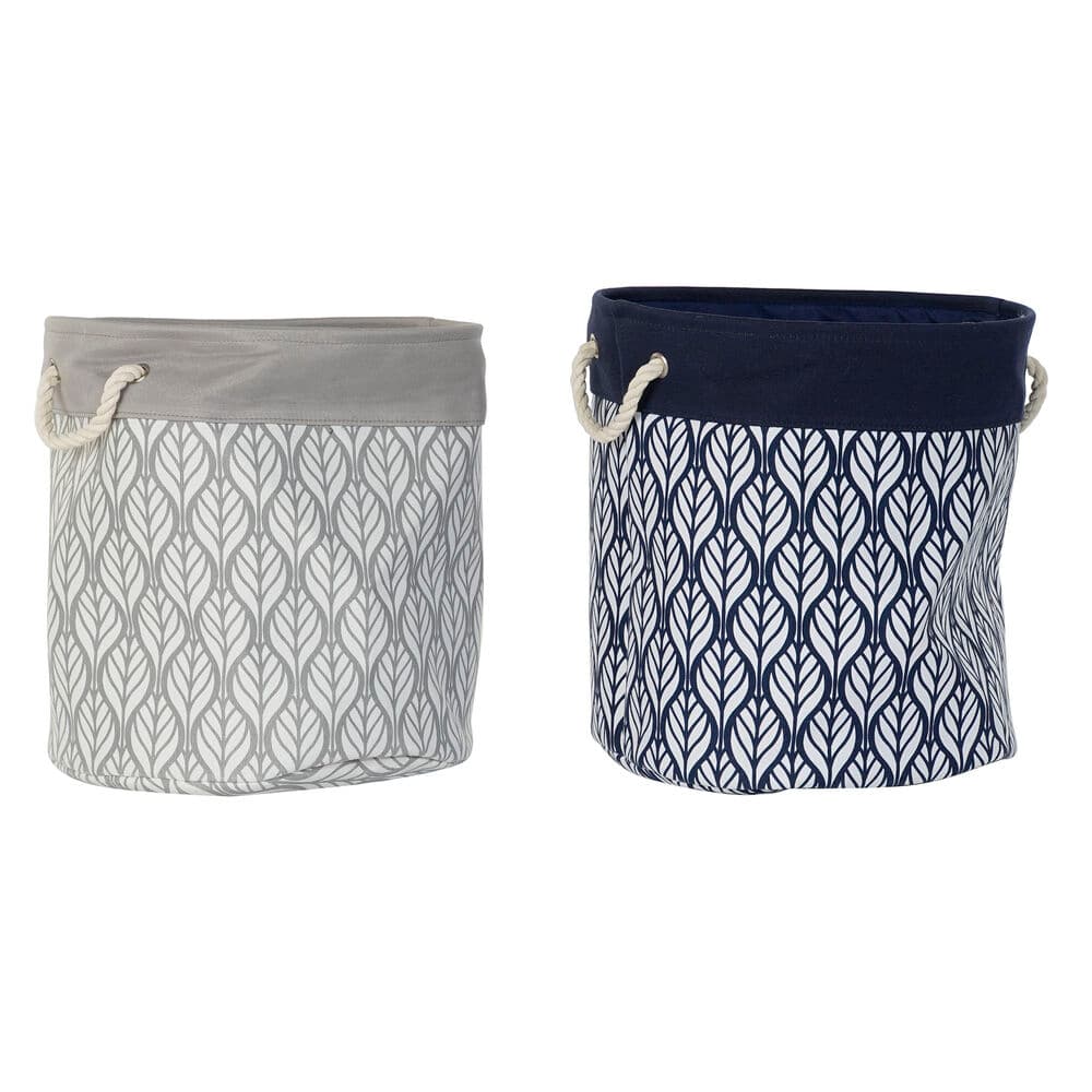 Korg DKD Home Decor 8424001856428 Blad Grå Polyester Vit Marinblå Boho Löv av en växt (39 x 39 x 41 cm) (39 cm) (2 pcs)