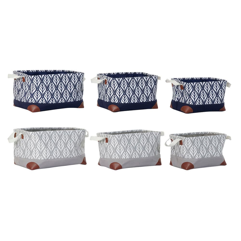 Korg - set DKD Home Decor S3018591 Blad Grå Brun Polyester Vit Marinblå Boho Löv av en växt (40 cm) (40 x 30 cm) (3 pcs) (2 pcs)