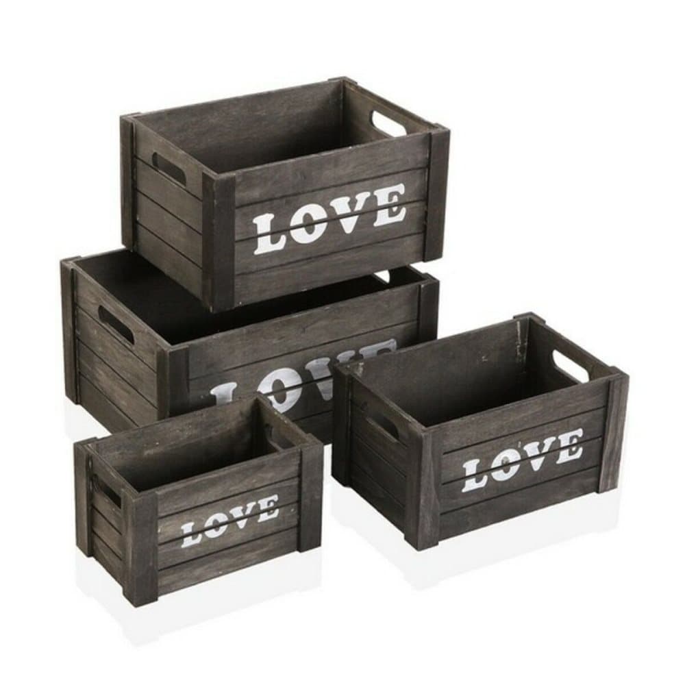 Uppsättning med Dekorativa Lådor Versa Love Trä (4 pcs)