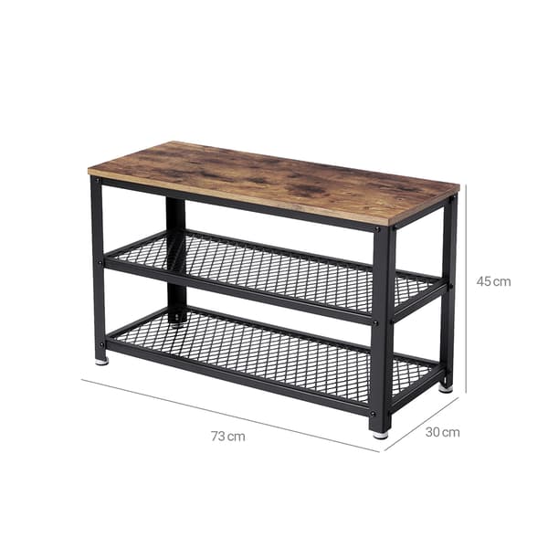 Skoställ med sittbänk och 2 hyllor - Brun/svart