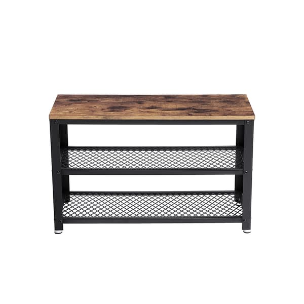 Skoställ med sittbänk och 2 hyllor - Brun/svart