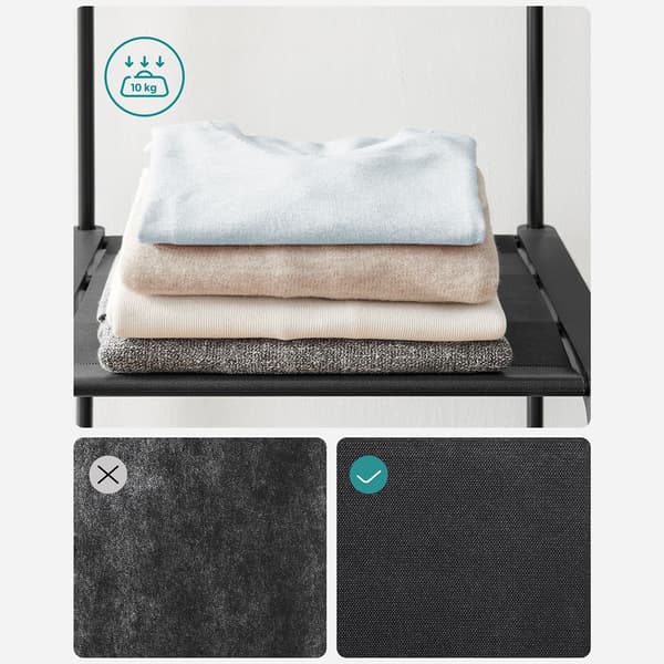 Stabilt Klesstativ med Frittstående Design - Tre Klesskinner og Tre Hyller