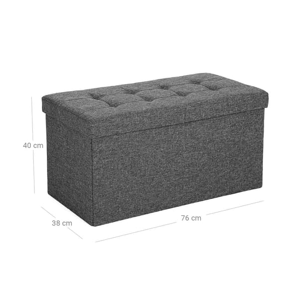 Ottoman med förvaring 76 x 38 x 38 cm – hopfällbar sittbänk i skiffergrå linneimitation