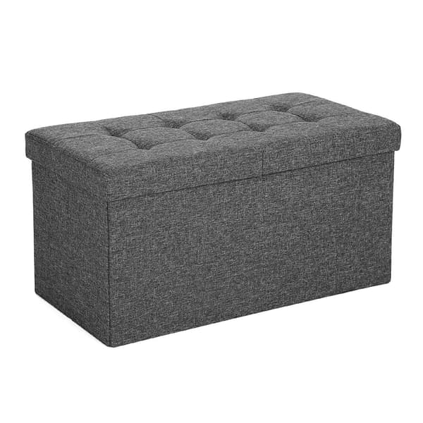 Ottoman med förvaring 76 x 38 x 38 cm – hopfällbar sittbänk i skiffergrå linneimitation