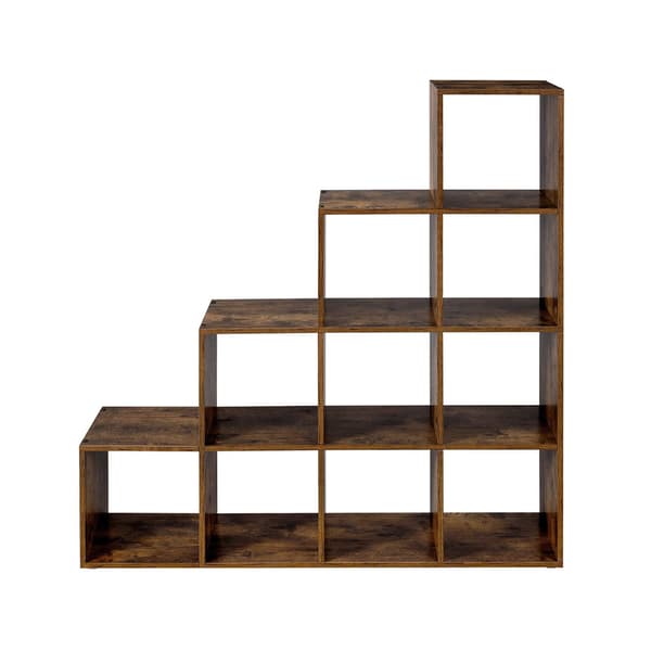 Bokhylla 129,5 x 129,5 x 29 cm – med 10 öppna fack i rustik brun finish