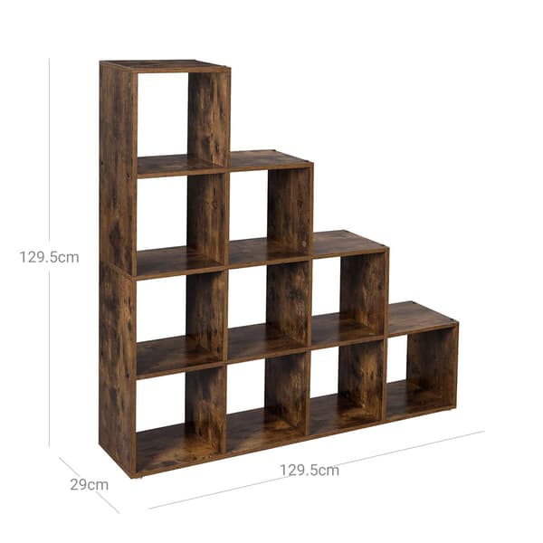 Bokhylla 129,5 x 129,5 x 29 cm – med 10 öppna fack i rustik brun finish