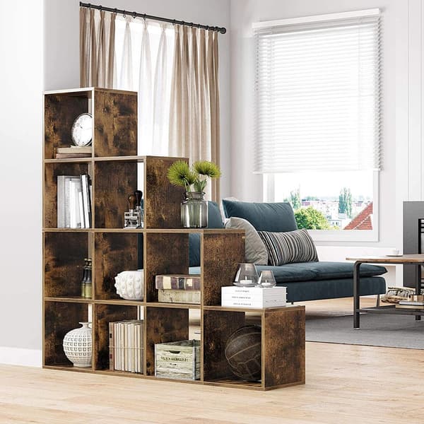 Bokhylla 129,5 x 129,5 x 29 cm – med 10 öppna fack i rustik brun finish