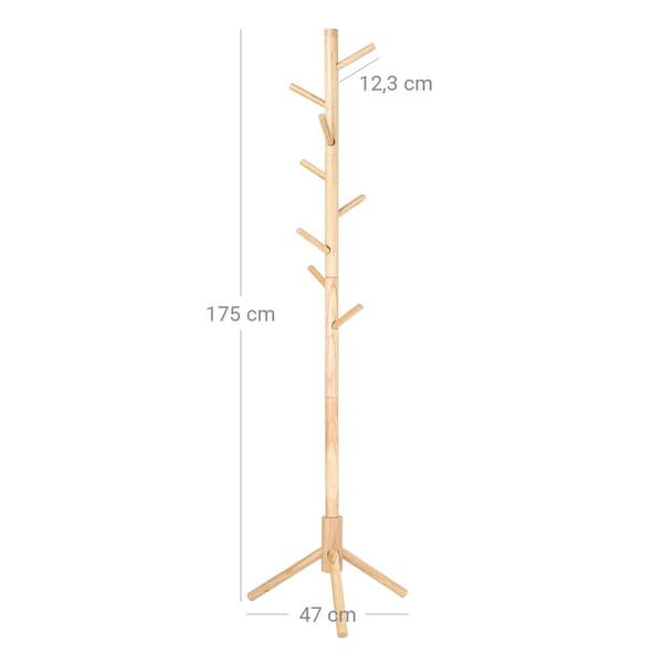 Fritstående knagerække i træ - 175 cm, med 8 kroge