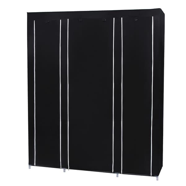Bærbart klædeskab 175 x 150 x 45 cm - med bøjlestang og hylder i svart stof