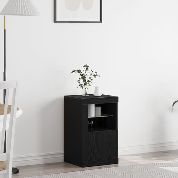 Sideboard med LED-lampor Svart Ek 41x37x67 cm