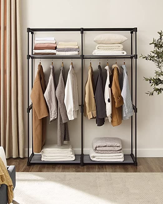 Garderobe med tøjstænger - Linnedskab - tøjstativ - Foldbar - 140 x 43 x 174 cm