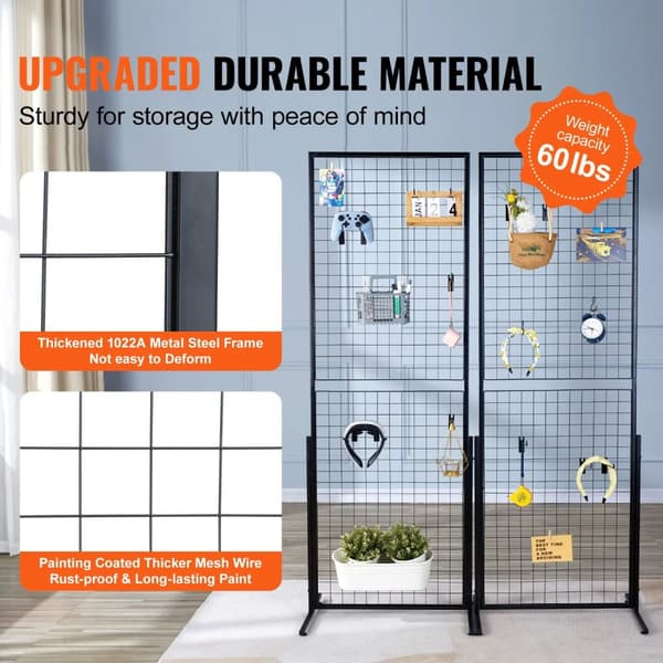 2-pack 60 lbs lastkapacitet 24,29x67,56 tum golvstående rutnätspaneltorn med krokar, tålig och lätt att installera