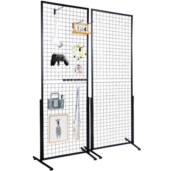 2-pack 60 lbs lastkapacitet 24,29x67,56 tum golvstående rutnätspaneltorn med krokar, tålig och lätt att installera