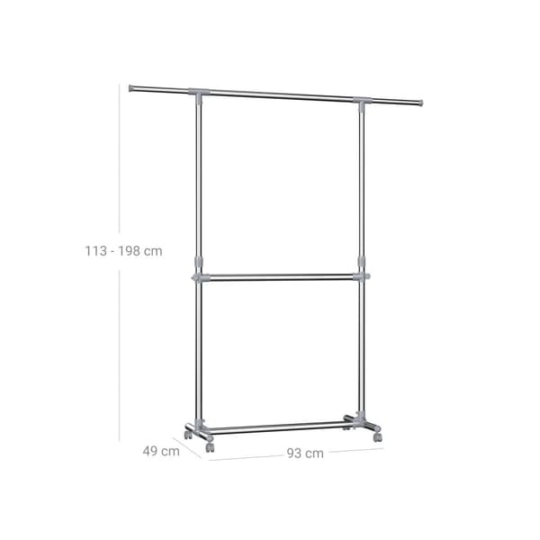 Tøj rack-extendable-2 stænger-på hjul-justerbar-113-198 cm