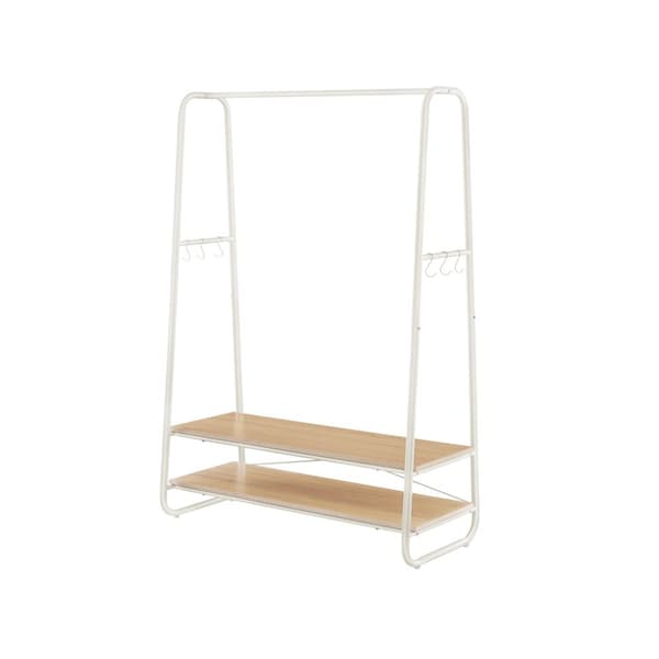 Tøjstativ - frakkeholder - garderobe - 2 hylder - stålramme - brun/sort