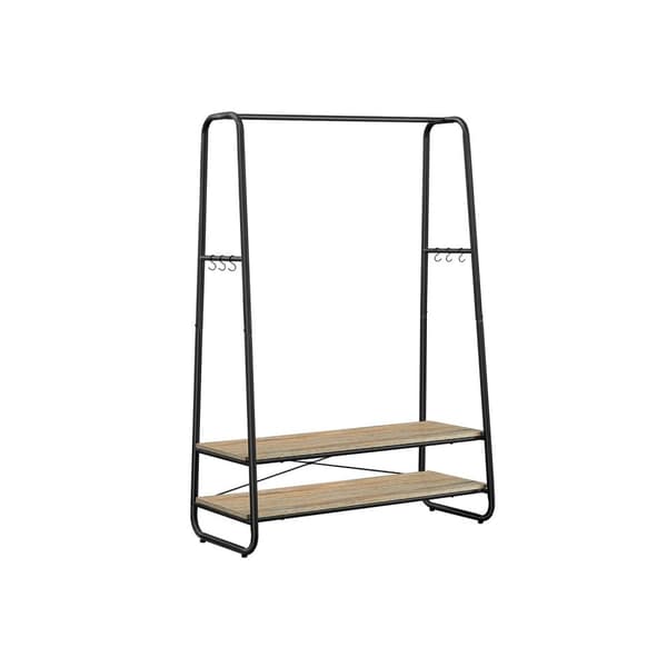 Tøjstativ - frakkeholder - garderobe - 2 hylder - stålramme - brun/sort