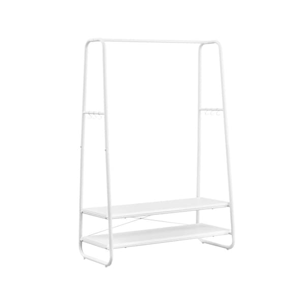 Tøjstativ - frakkeholder - garderobe - 2 hylder - stålramme - brun/sort