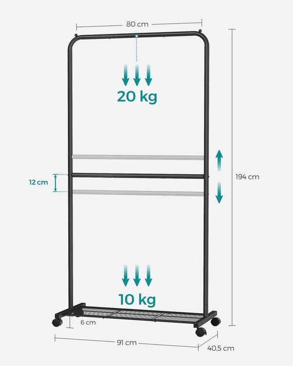 Klädställ - metall - 20 kg lastkapacitet - svart