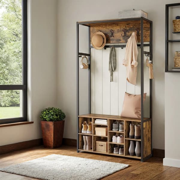 Klädstativ - med sko rack - vintage brun - bläck -zwart