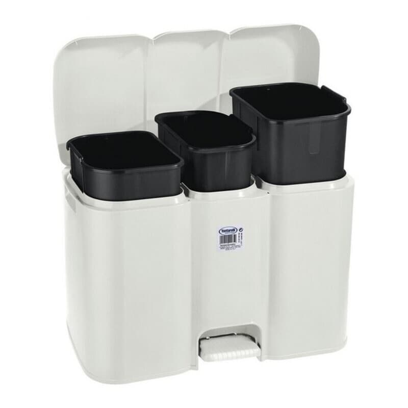Papperskorg med pedal Parry Tontarelli 3 Fack Vit 40 L (58,5 x 32 x 41,5 cm)