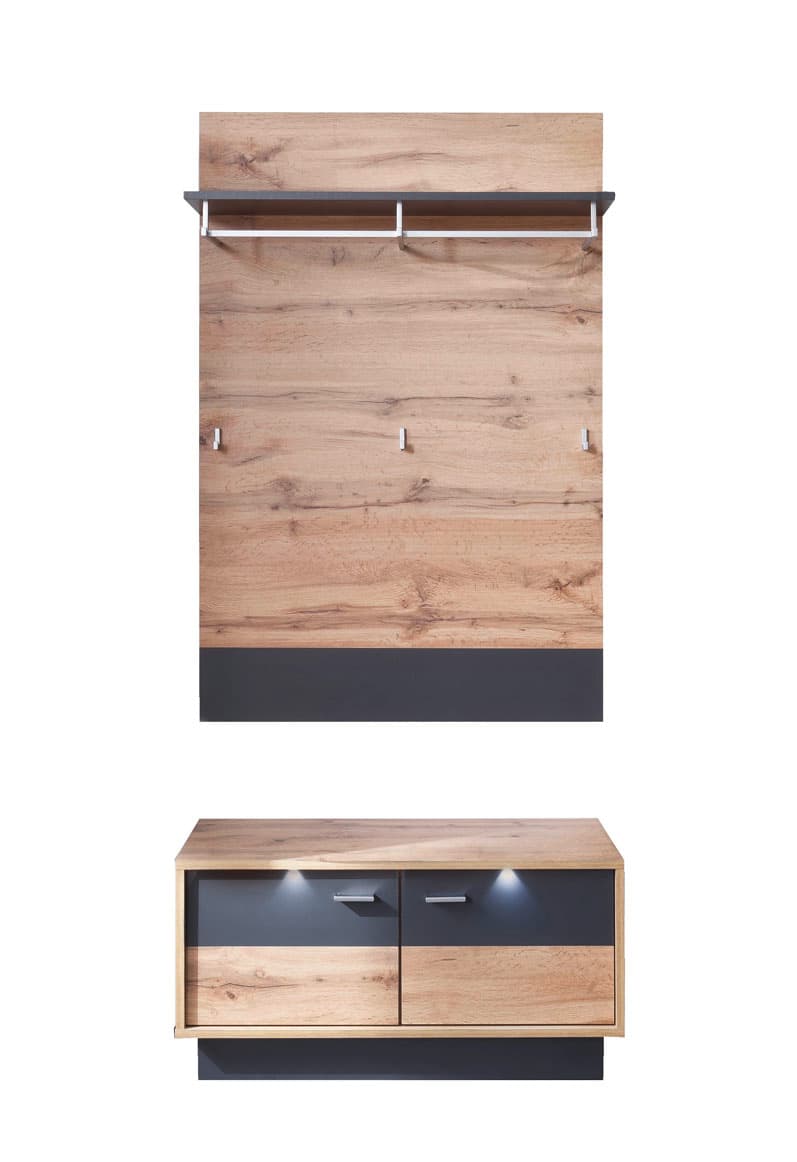 Coris garderob uppsättning D, inkl. 2xLED-belysningar, ekmönstrad, grå.