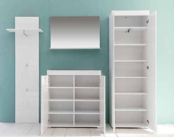 Amira  garderobe oppstilling B, hvit, hvit høyglans.