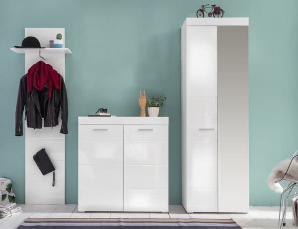 Amira  garderobe oppstilling B, hvit, hvit høyglans.