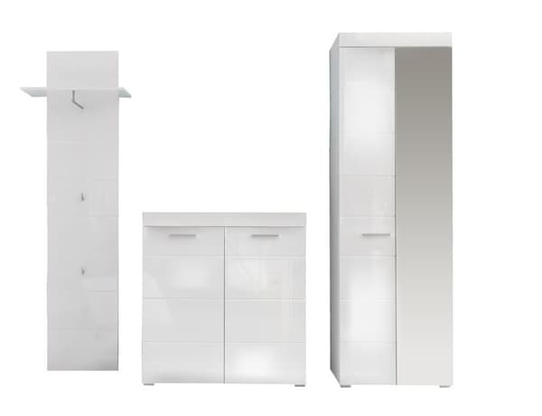 Amira  garderobe oppstilling B, hvit, hvit høyglans.