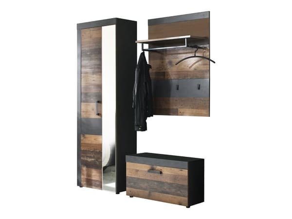 Irwin  garderobe oppstilling B, grå matera dekor, Old Wood dekor.