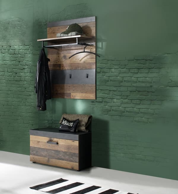 Irwin  garderobe oppstilling E, grå matera dekor, Old Wood dekor.
