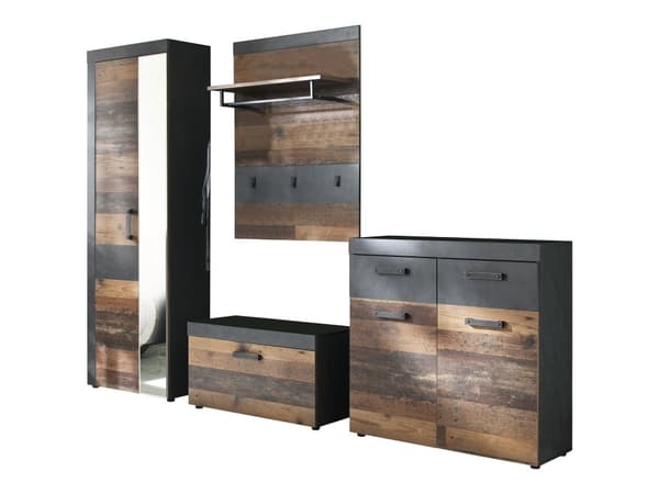 Irwin garderobe oppstilling G, grå matera dekor, Old Wood dekor.