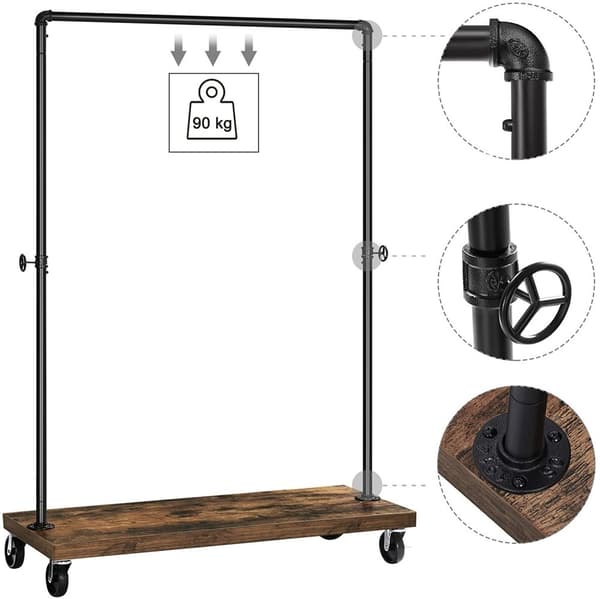 Tøjstang på hjul - op til 90 kg - industrielt design - 103 cm længde