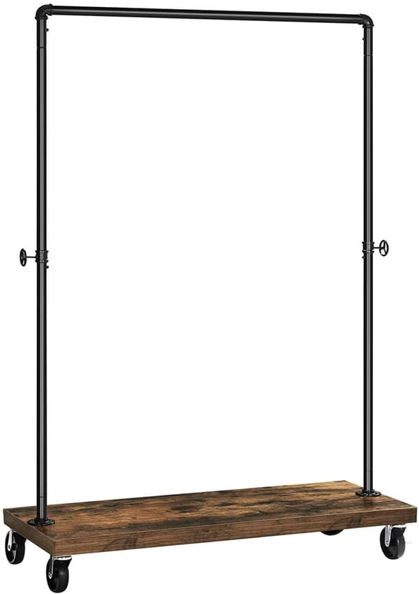 Pyörillä oleva vaatetanko - 90 kg asti - teollinen muotoilu - pituus 103 cm