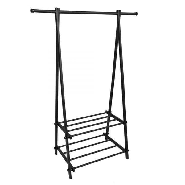 Tøjstativ med 2 skohylder - Sort - 107,5x43,5x150 cm