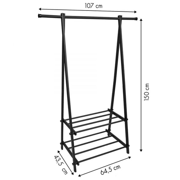 Tøjstativ med 2 skohylder - Sort - 107,5x43,5x150 cm