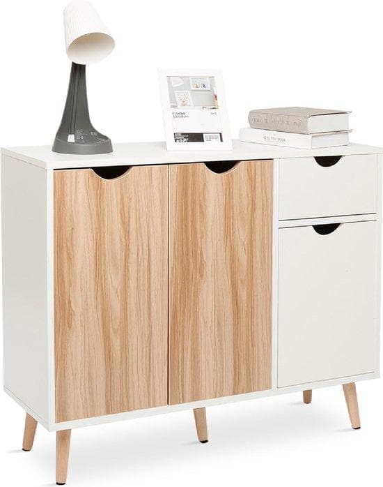 Sideboard - Sideboard Cabinet - Arrangör - Load Cabinet - Scandinavian - Load Cabinet Bedroom - Archive Cabinet Office - 90 x 30 x 73,3 cm - White/Oak