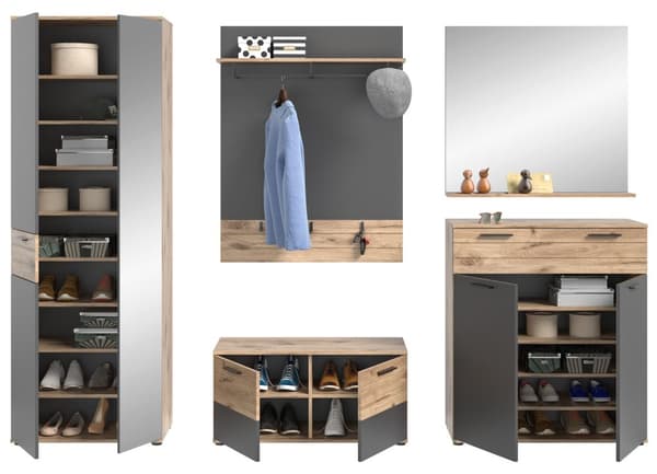 Mason garderobe oppstilling 6 dører, 1 skuff eik dekor.