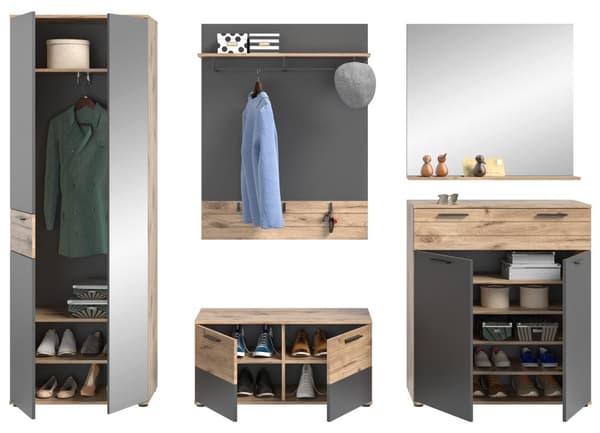 Mason garderobe oppstilling 6 dører, 1 skuff eik dekor.