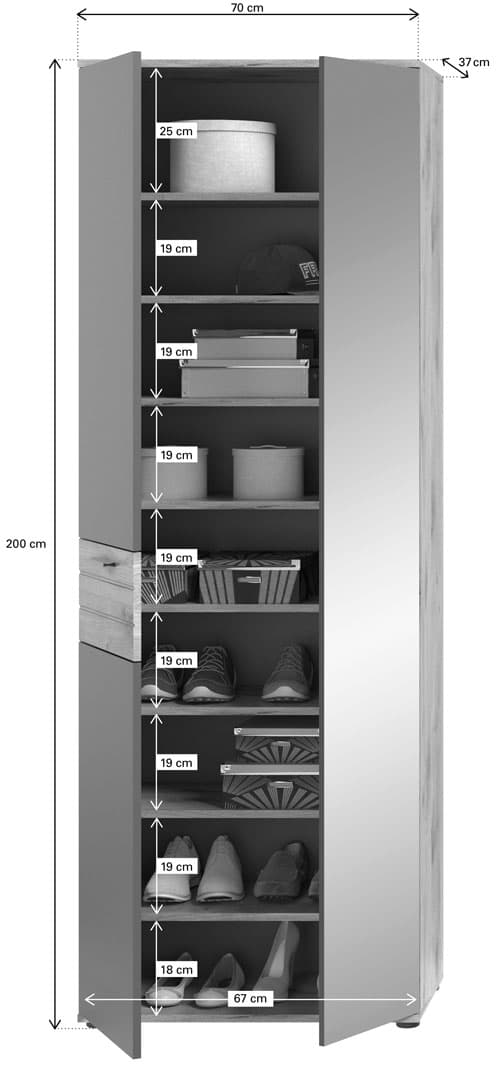 Mason garderobe oppstilling 4 dører eik dekor.