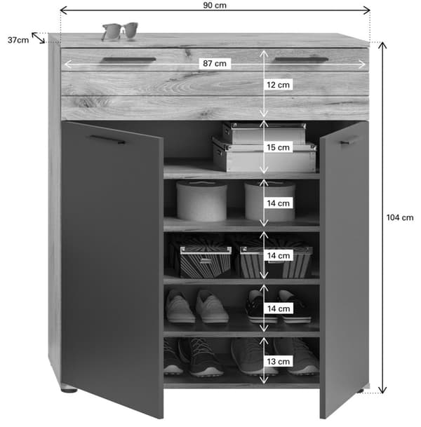 Mason garderobe oppstilling 4 dører, 1 skuff eik dekor.
