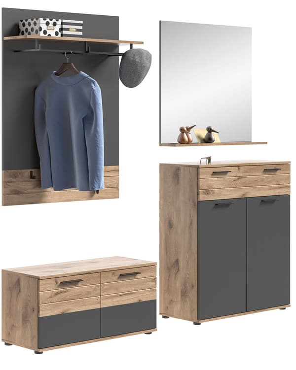 Mason garderobe oppstilling 4 dører, 1 skuff eik dekor.
