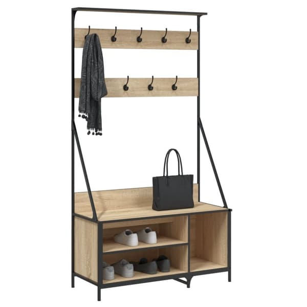 tøjstativ med skoopbevaring 100x41x184 cm sonoma-eg