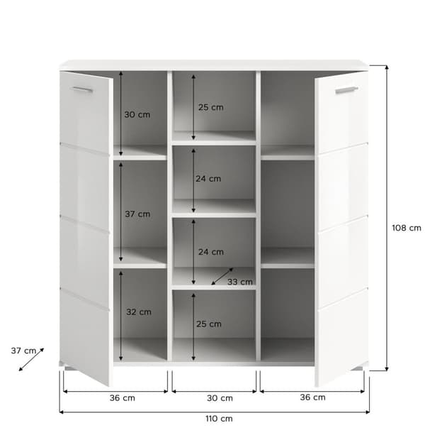 Prego garderobe oppstilling 2 deler høyglans hvitt, hvit.