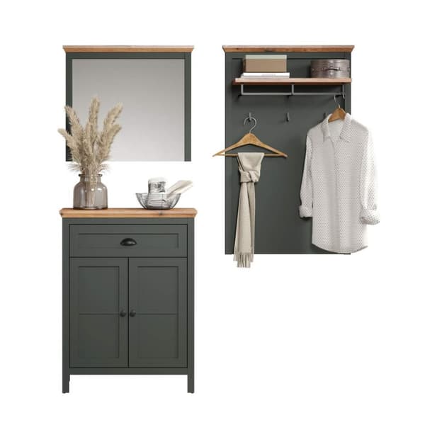 Stanton garderobe oppstilling grønn, eik dekor.