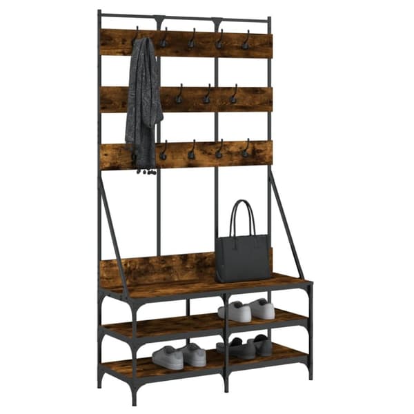 vidaXL tøjstativ med skoopbevaring 100x40x184 cm røget egetræsfarve -  Tøjstativer