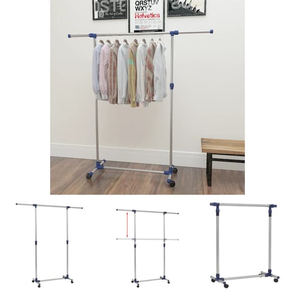 The Living Store justerbart tøjstativ rustfrit stål 165 x 44 x 150 cm sølvfarvet -  Tøjstativer